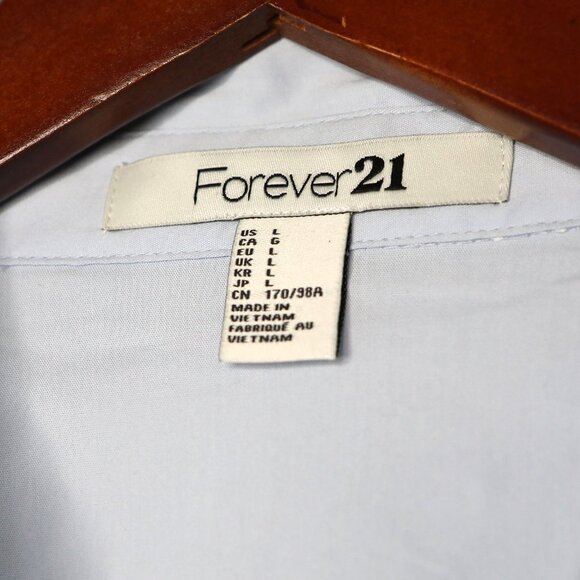 Forever 21 Stretch Poplin Dress Shirt Collared Office Button Down Light Blue - Picture 4 of 8